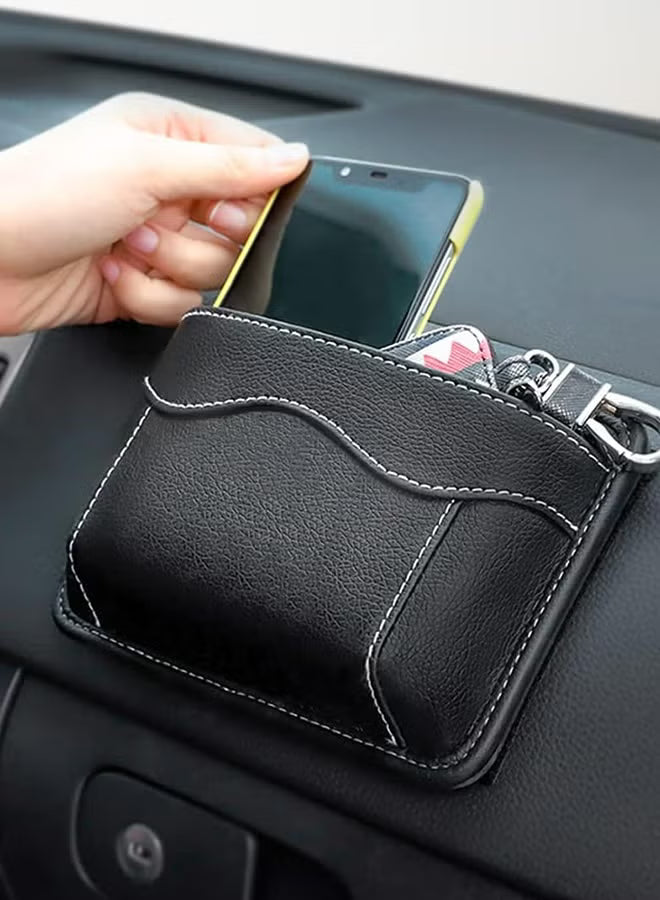 2 Pcs Car Seat Side Pocket Organizer, PU Leather Mini Storage Bag for Auto Door Window Console, Pen Phone Holder Tray Pouch Vehicle Seat Gap Filler for Organize Document, Registration, Notepad (Black)