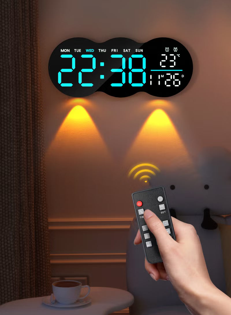 Digital Wall Clock, Remote Controll, 2 Alarms, LED Display