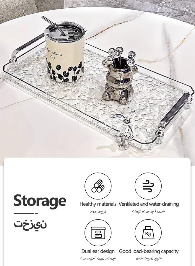 2 PCS Serving Tray, With Silver Polished Metal Handles, Serving Plate