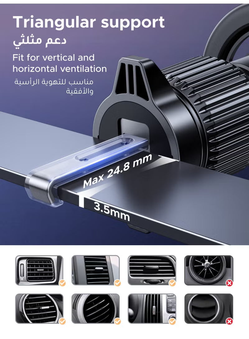 Magsafe Car Phone Holder Strong Magnetic Mount with Hook & Adhesive Base [360° Adjustable], [Removable Base], Compatible with iPhone 17/16/15 and Samsung S26/25/24 black