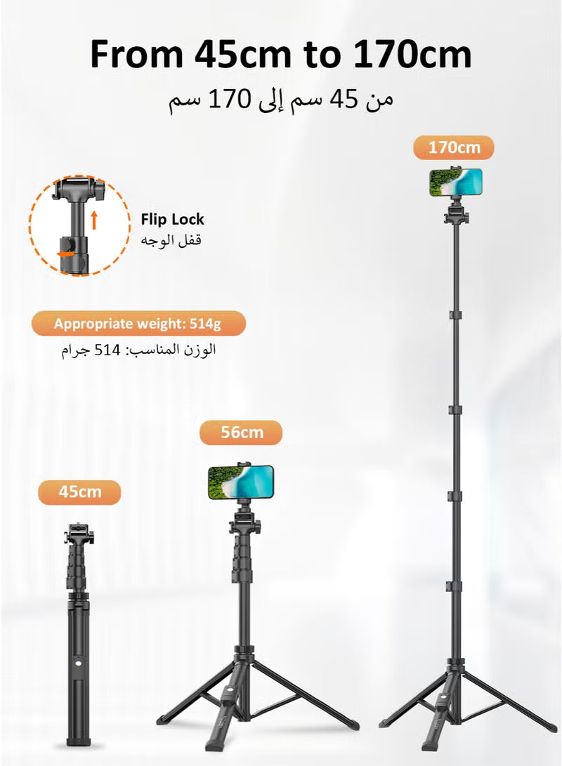 170cm Phone Tripod, Portable Phone Stand Tripod for Travel or Video Recording, 10M Long Distance Remote Control