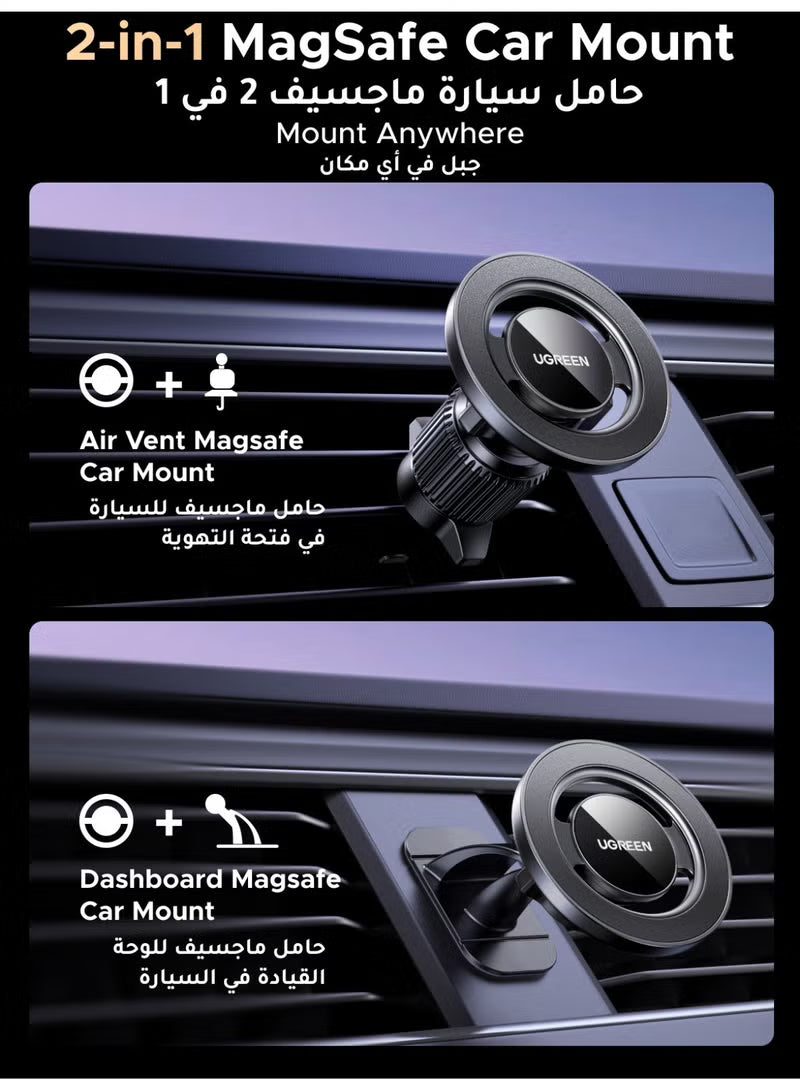Magsafe Car Phone Holder Strong Magnetic Mount with Hook & Adhesive Base [360° Adjustable], [Removable Base], Compatible with iPhone 17/16/15 and Samsung S26/25/24 black