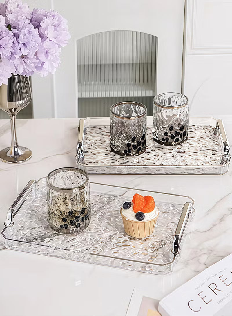 2 PCS Serving Tray, With Silver Polished Metal Handles, Serving Plate