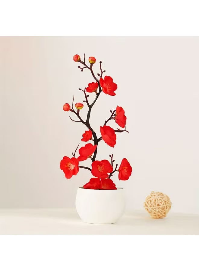 Artificial Potted Plum Blossom Bonsai – Wax-Finish Fake Flower Branch