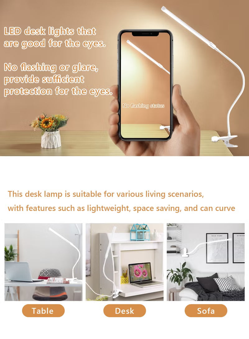 LED Desk lamp with Clamp EyeCaring Clip on Lights for Home Office