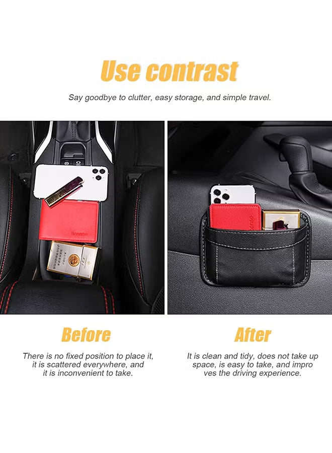 2 Pcs Car Seat Side Pocket Organizer, PU Leather Mini Storage Bag for Auto Door Window Console, Pen Phone Holder Tray Pouch Vehicle Seat Gap Filler for Organize Document, Registration, Notepad (Black)