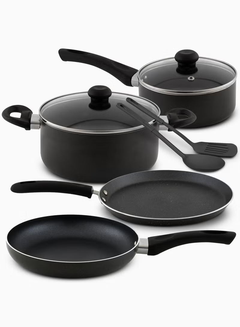 8 Pcs Nonstick Cookware Set with 10X Tougher Coating, Quick Heat Distribution