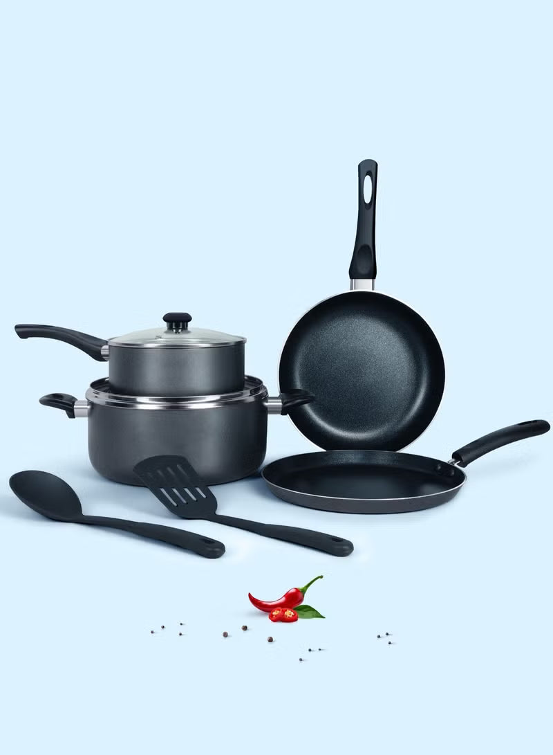 8 Pcs Nonstick Cookware Set with 10X Tougher Coating, Quick Heat Distribution