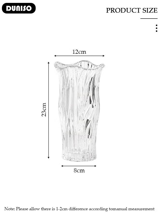 Clear Glass Vase, Modern Decorative Vase, Large Irregular Shape Vintage Flower