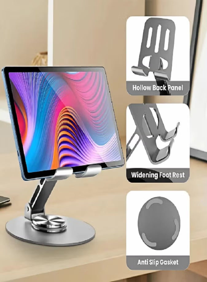 360° Rotating Foldable Metal Phone & Tablet Stand – Adjustable Aluminum Desk Holder for iPhone, iPad, Samsung, OnePlus & More – Portable Mobile Stand for Home & Office Use