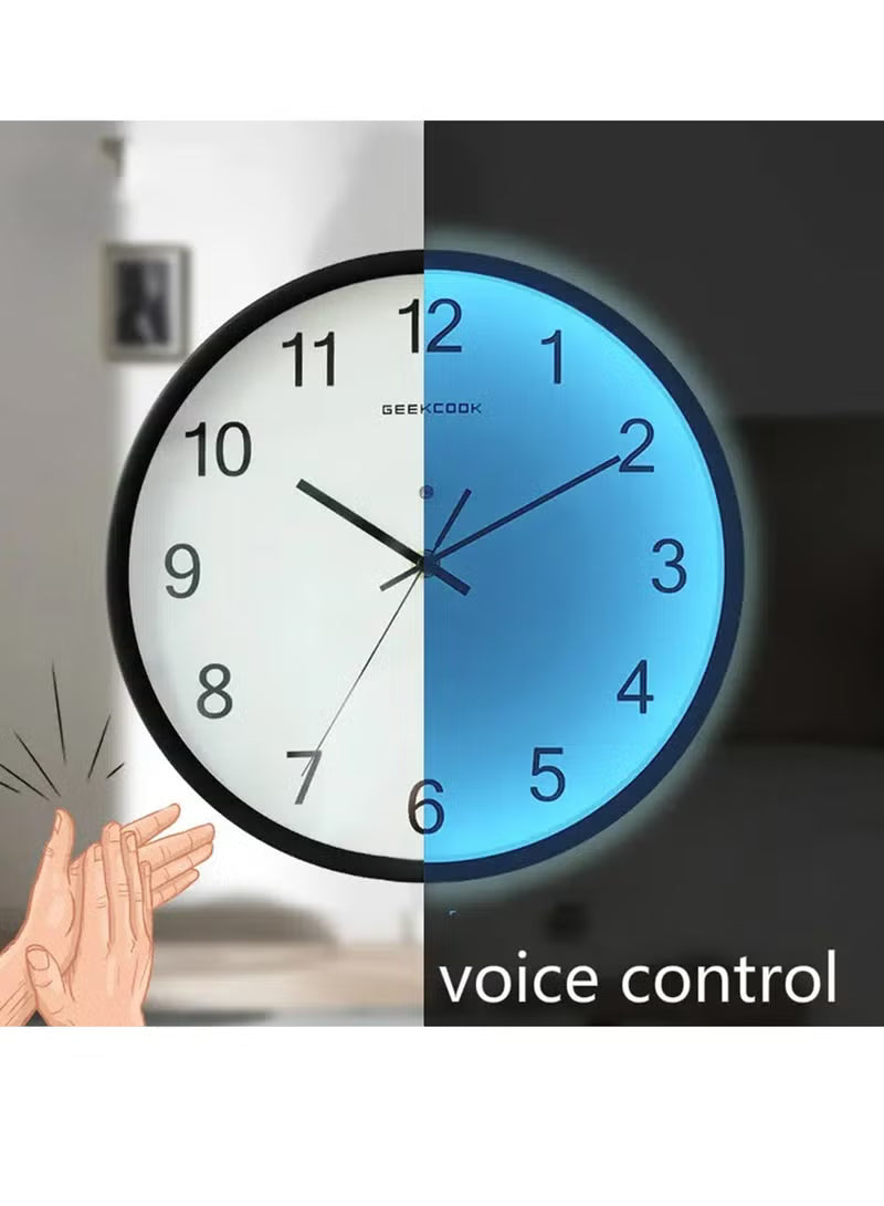 Silent Wall Clock 12 Inch with Voice Control LED Light