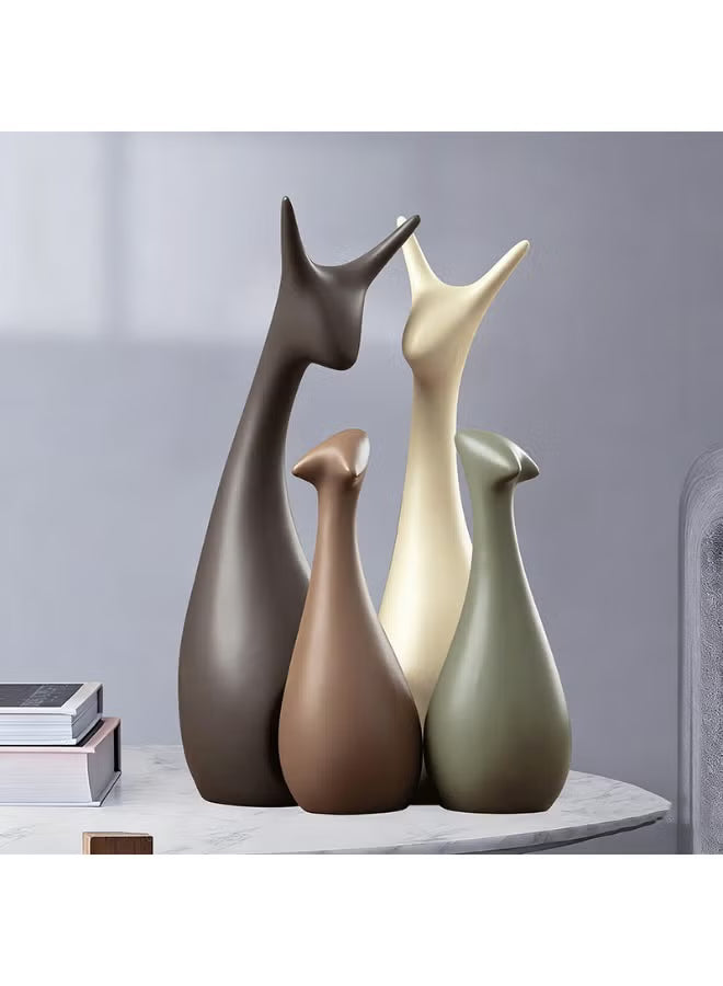 Ceramic Modern Art 4 Pcs Deer Statue Decorations for Home, Office, Living Room, Bedroom