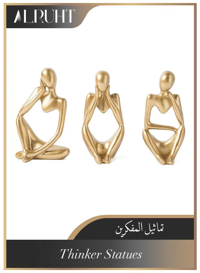3-Piece Gold Statue Decor, Thinker Abstract Art Resin Sculpture for Home