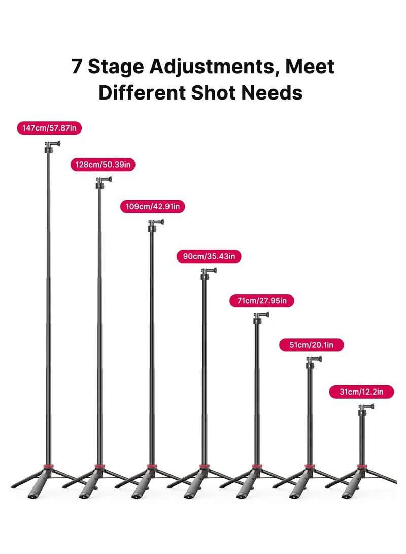 57in Selfie Stick Tripod for Action Cameras - ULANZI Go Quick II Extendable Tripod Stand Magnetic Suction Quick Release Vlog Accessories Handle for Action Cameras