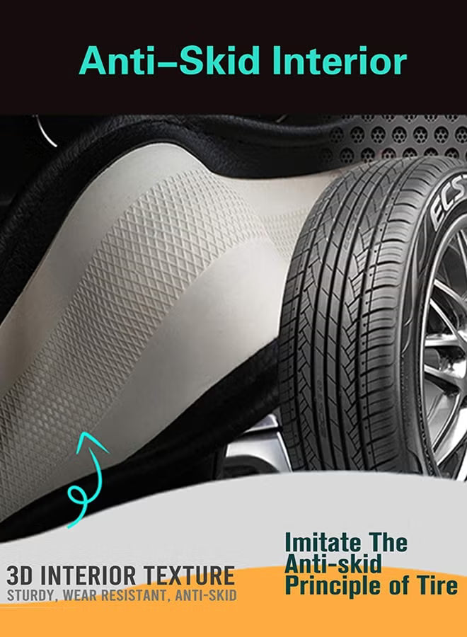 Black Leather Steering Wheel Cover with 3D Honeycomb, 14.5-15 Inch Universal Fit, Anti-Slip Breathable Durable Car Wheel Protector for SUV Truck
