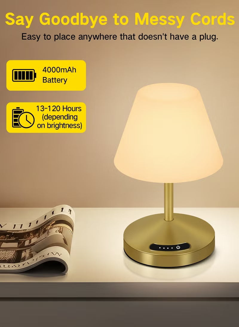Touch Control LED Table Lamp – Rechargeable & Cordless with 3-Color Dimmable Light & Stepless Dimming