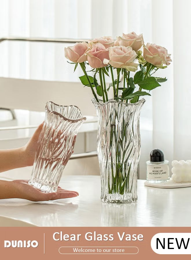 Clear Glass Vase, Modern Decorative Vase, Large Irregular Shape Vintage Flower
