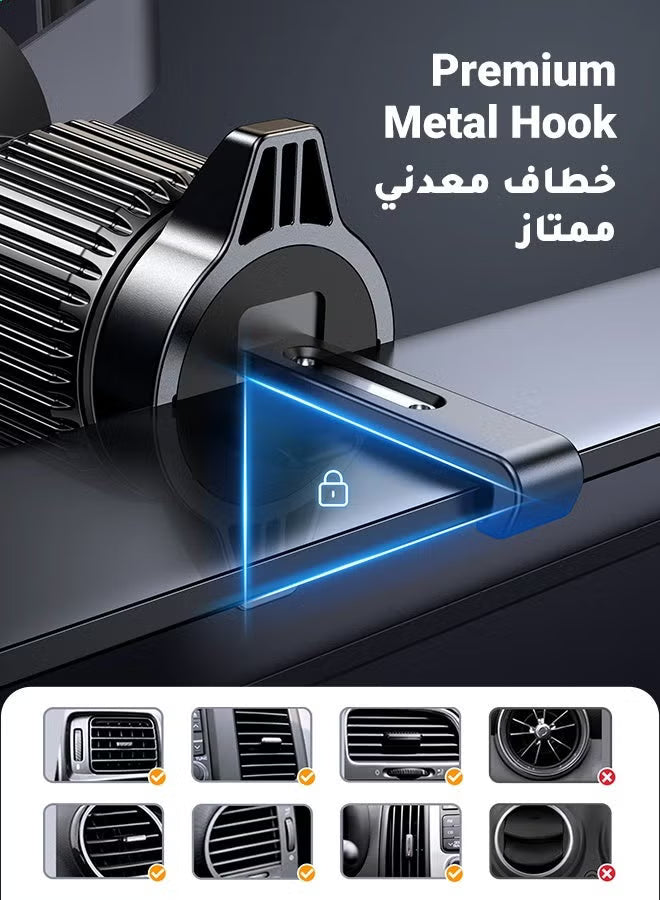 Mobile Holder For Car Car Phone Holder For Air Vent Car Mobile Holder With Auto Lock And Hook Shape Clip Not Block Air Vent Phone Holder Car Fit Big Phone iPhone 15 16 Series, Samsung S24 S23, Xiaomi Black