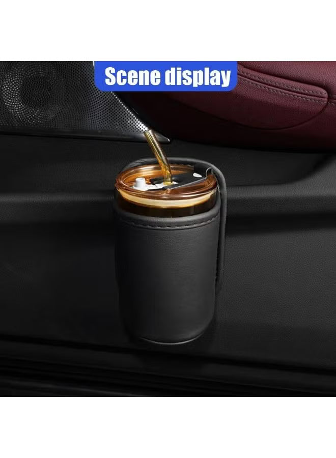 Stealth Black Car Cup Holder - Cool-Touch Leather Clip Mount, Heat-Resistant Base & Rounded Corners | Luxury SUV Organizer