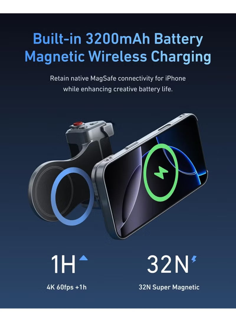 Master Grip Kit for iPhone 17 Pro Max, Magnetic Phone Camera Grip with C03 Selfie Light+ UV Filters, Creator Kit Built 3200mAh Battery Wireless Charging Powergrip - Cooling Graphene Case