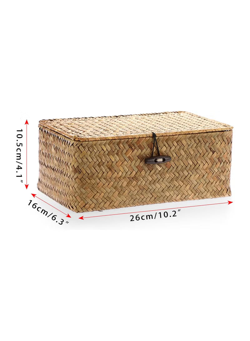 Wicker Shelf Baskets Bin with Lid, Handwoven Seagrass Basket