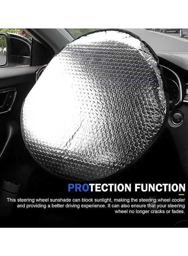 Steering Wheel Sun Shade Cover, Vehicle Steering Wheel Sunblock Cover, Universal Reflective Steering Wheel Shield, Steering Wheel Sun Heat Shield for SUV Truck Van (Silver)