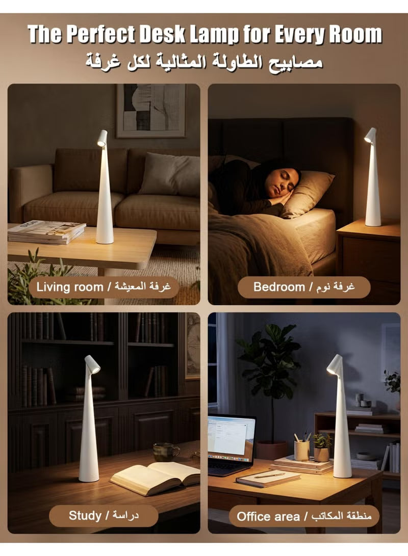 Portable LED Table Lamp,Touch Control LED Table Desk Lamp Rechargeable, 3 Color Temp Stepless Dimmable Touch Desk Lamp, Cordless Eye-Care Night Light for Bedroom Office Reading
