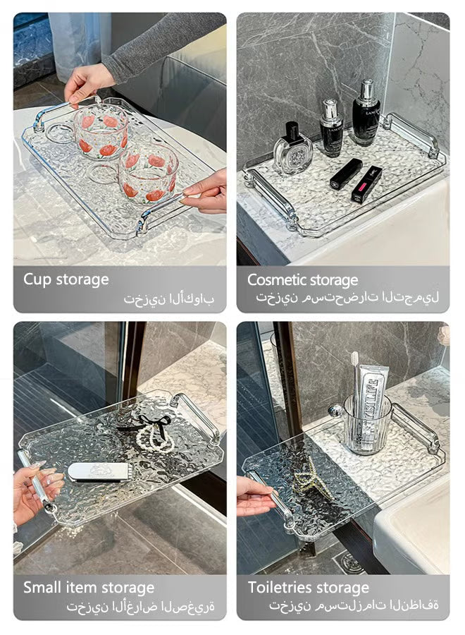 2 PCS Serving Tray, With Silver Polished Metal Handles, Serving Plate