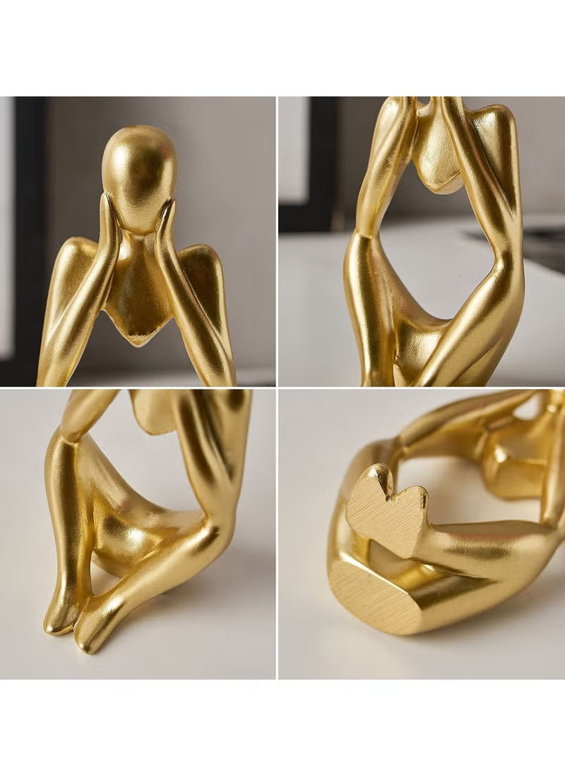 3-Piece Gold Statue Decor, Thinker Abstract Art Resin Sculpture for Home
