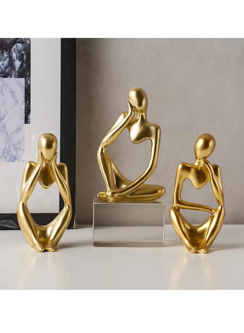 3-Piece Gold Statue Decor, Thinker Abstract Art Resin Sculpture for Home