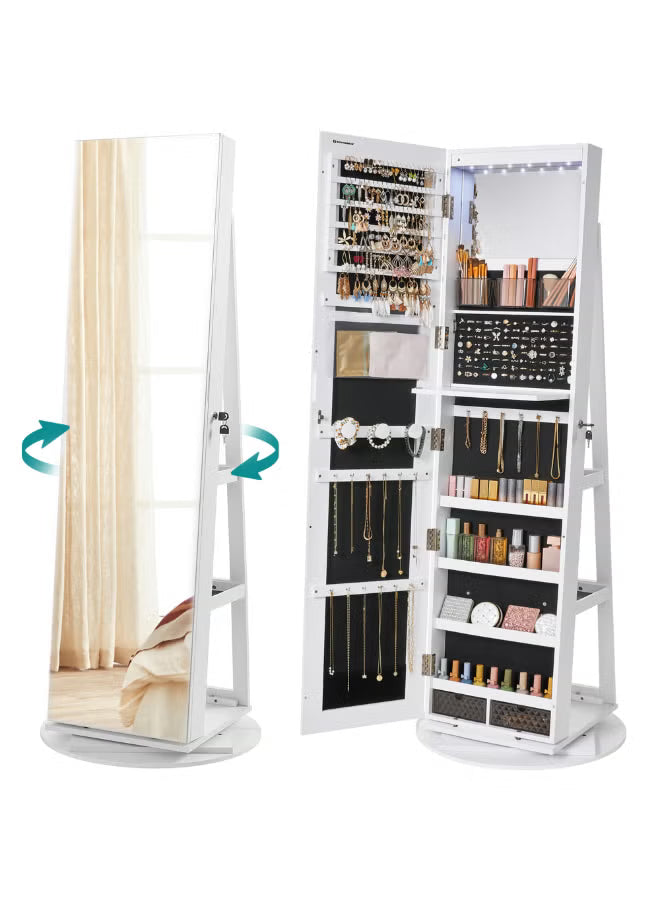 SONGMICS 6 LEDs Mirror Jewellery Cabinet, 360°