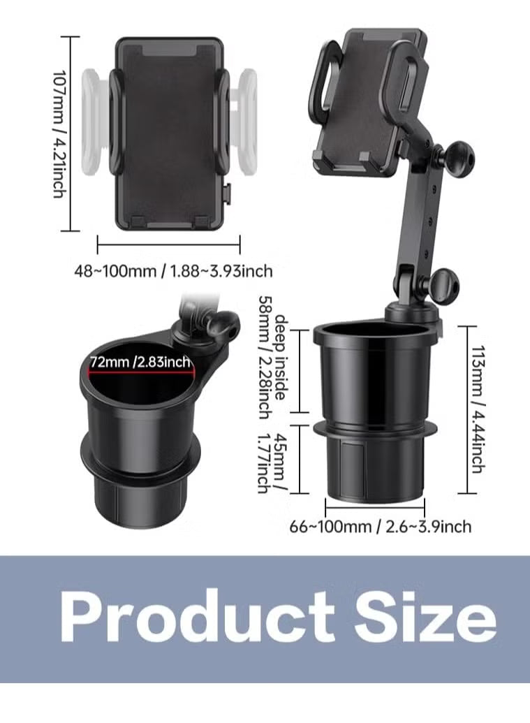 2 in 1 Car Phone Mount, Car Cup Holder Phone Mount Universal Auto Cell Phone Stand