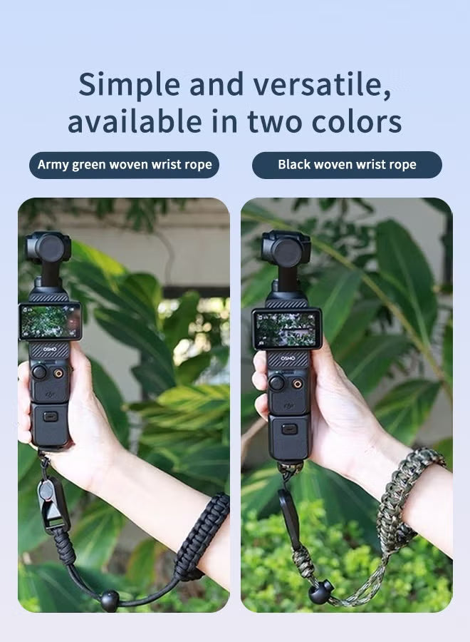Camera Wrist Strap for DJI Osmo Pocket 3 & Insta360 X5/X4, Paracord Hand Strap with 1/4 Quick Release Screw, Anti-Drop Lanyard Accessory for Vlog & Travel, Army Green