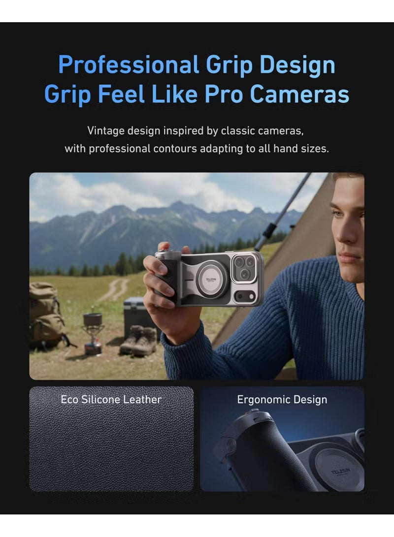 Master Grip Kit for iPhone 17 Pro Max, Magnetic Phone Camera Grip with C03 Selfie Light+ UV Filters, Creator Kit Built 3200mAh Battery Wireless Charging Powergrip - Cooling Graphene Case
