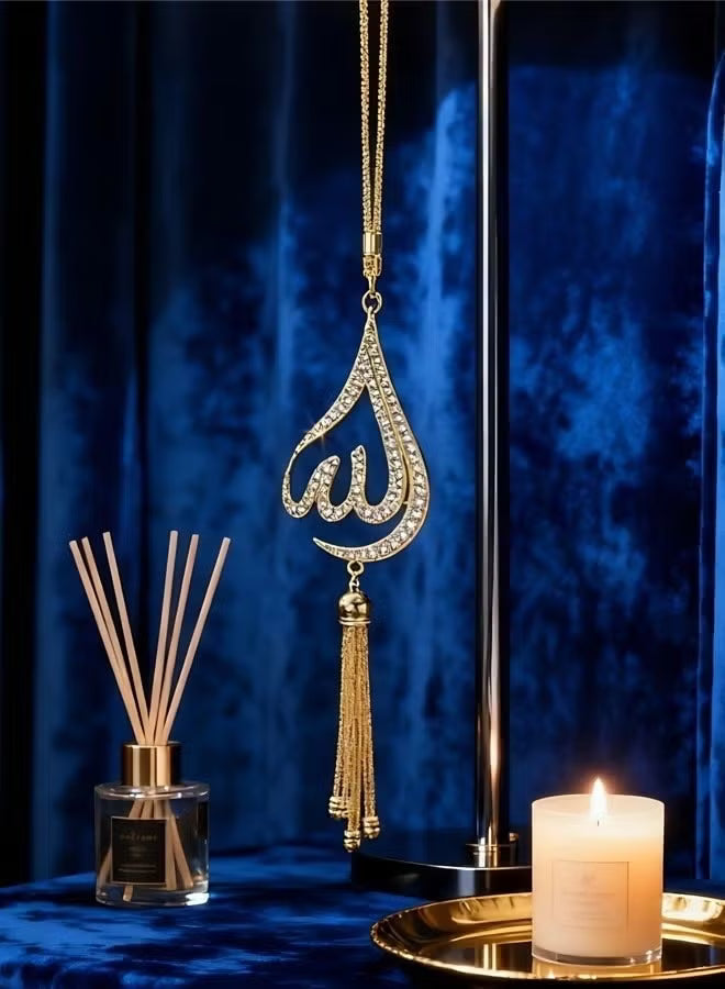 Muslim-themed car interior accessories, luxurious gold teardrop tassel car pendant, zinc alloy Islamic-style rearview mirror pendant, fashionable car ornament decoration, a gift symbolizing blessings.