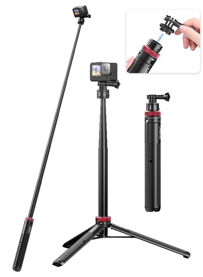 57in Selfie Stick Tripod for Action Cameras - ULANZI Go Quick II Extendable Tripod Stand Magnetic Suction Quick Release Vlog Accessories Handle for Action Cameras