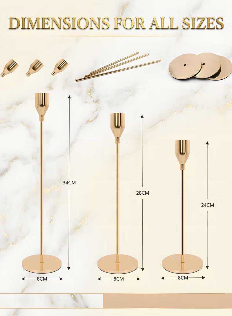 3pcs Gold Candle Holders,For Taper Candle,Candle Sticks