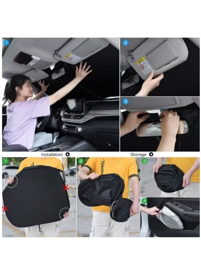 HAMTC Premium Foldable Car Windshield Sunshade with Pouch