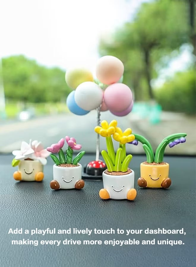 4Pcs Car Dashboard Plant Resin Flower Pot Knick Knacks Mini Plant Figurines Decorations Gifts for Women, Car Desk Bookshelf Decor