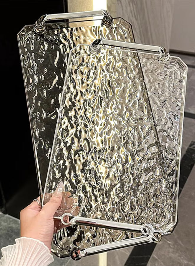 2 PCS Serving Tray, With Silver Polished Metal Handles, Serving Plate