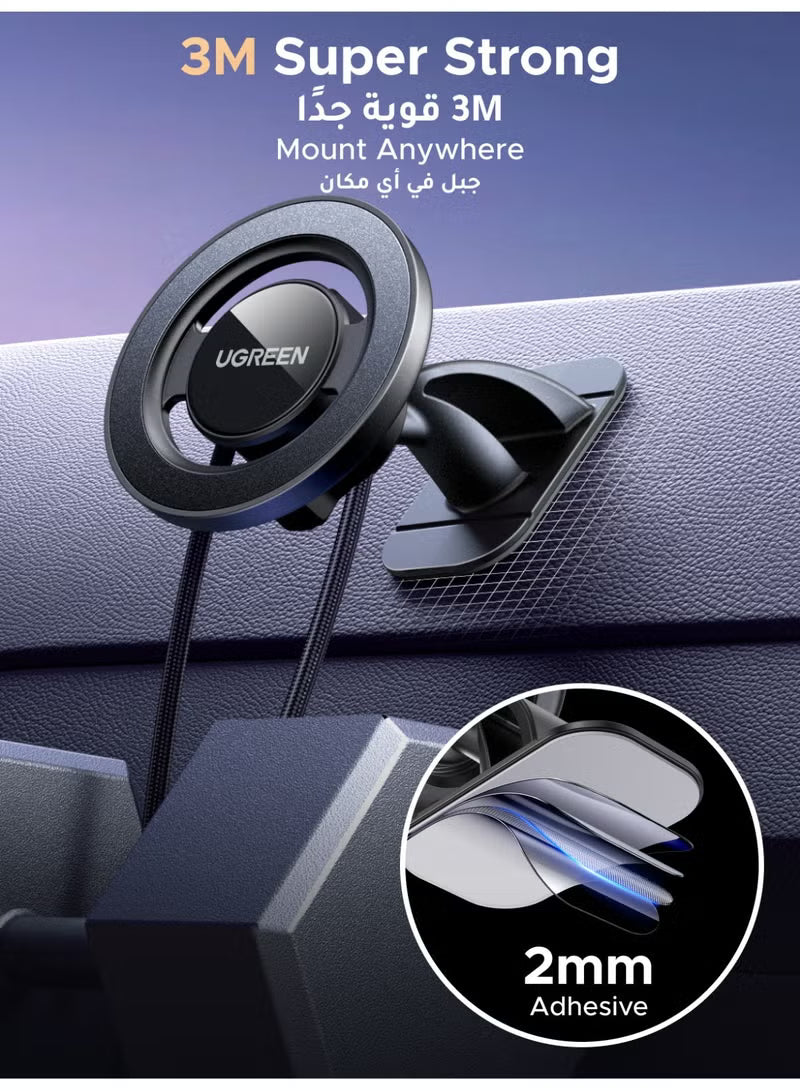 Magsafe Car Phone Holder Strong Magnetic Mount with Hook & Adhesive Base [360° Adjustable], [Removable Base], Compatible with iPhone 17/16/15 and Samsung S26/25/24 black