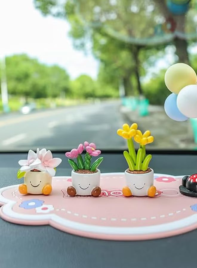 4Pcs Car Dashboard Plant Resin Flower Pot Knick Knacks Mini Plant Figurines Decorations Gifts for Women, Car Desk Bookshelf Decor