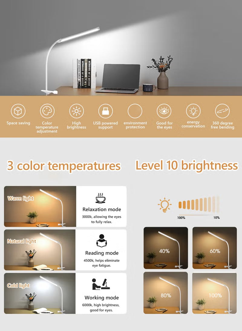 LED Desk lamp with Clamp EyeCaring Clip on Lights for Home Office