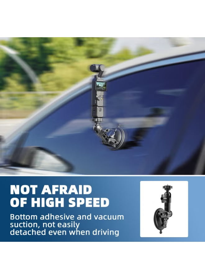 Pocket 3 Suction Cup Mount, Car Windshield Window Dash Holder Kit with Expansion Adapter for Insta360 X4 X5 X3 Go 3S for GoPro Max Mini Hero 13 12 11 10 9 Pocket 3 2 Action 5 Pro 4 Accessories