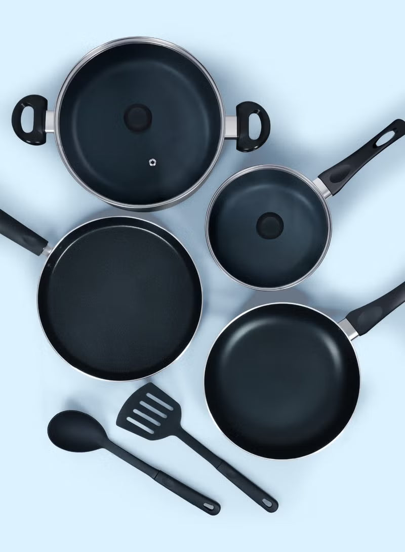 8 Pcs Nonstick Cookware Set with 10X Tougher Coating, Quick Heat Distribution