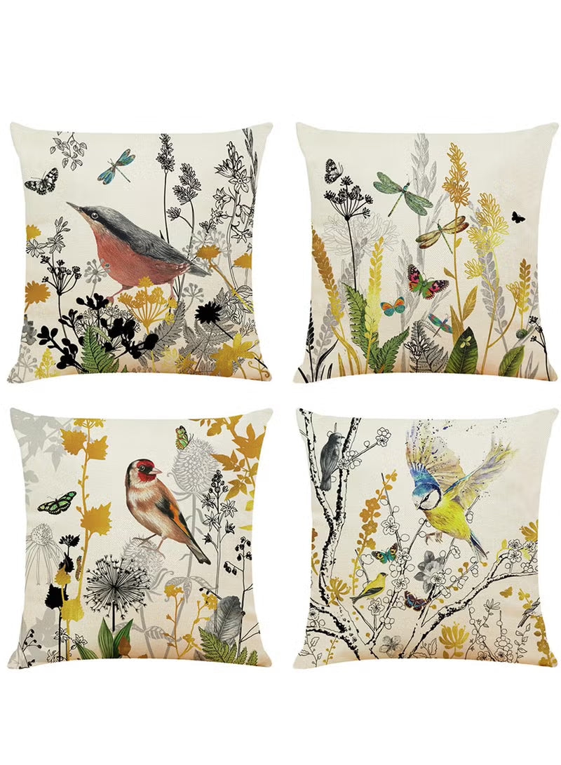 Cushion Covers 45x45cm Set of 4 Bird and Butterfly Decorative