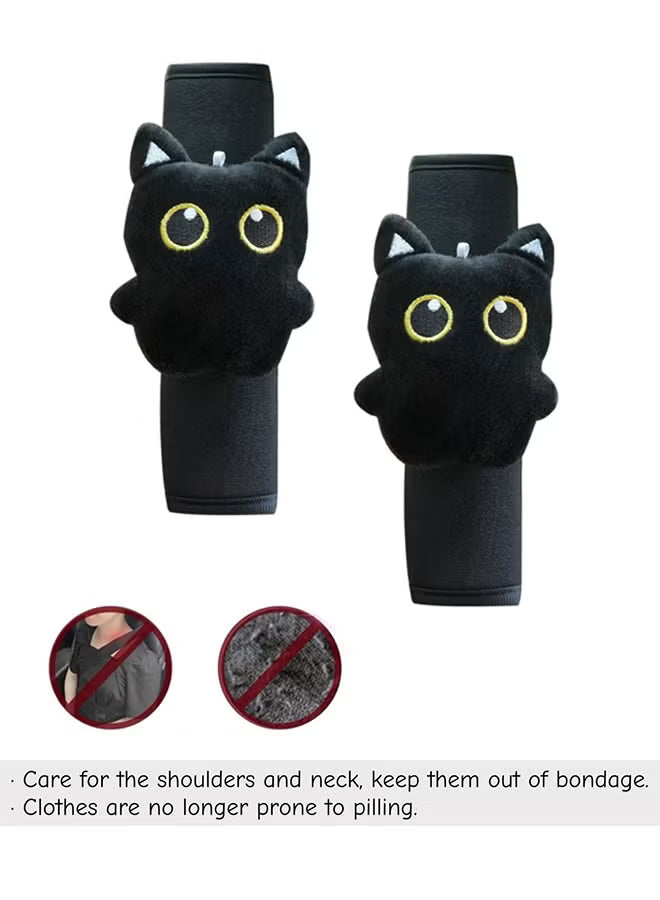 2 PCS Seat Belt Cover Pad, Cute Kawaii Animal Cat Seatbelt Covers for Kids, Soft Seatbelt Cushion, Car Seat Strap Pads (Black)
