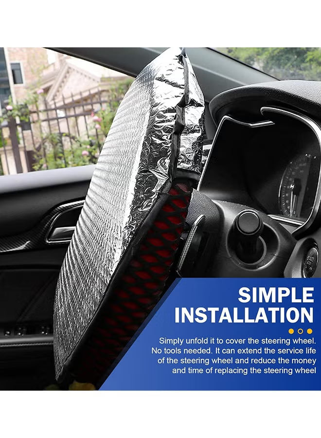 Steering Wheel Sun Shade Cover, Vehicle Steering Wheel Sunblock Cover, Universal Reflective Steering Wheel Shield, Steering Wheel Sun Heat Shield for SUV Truck Van (Silver)