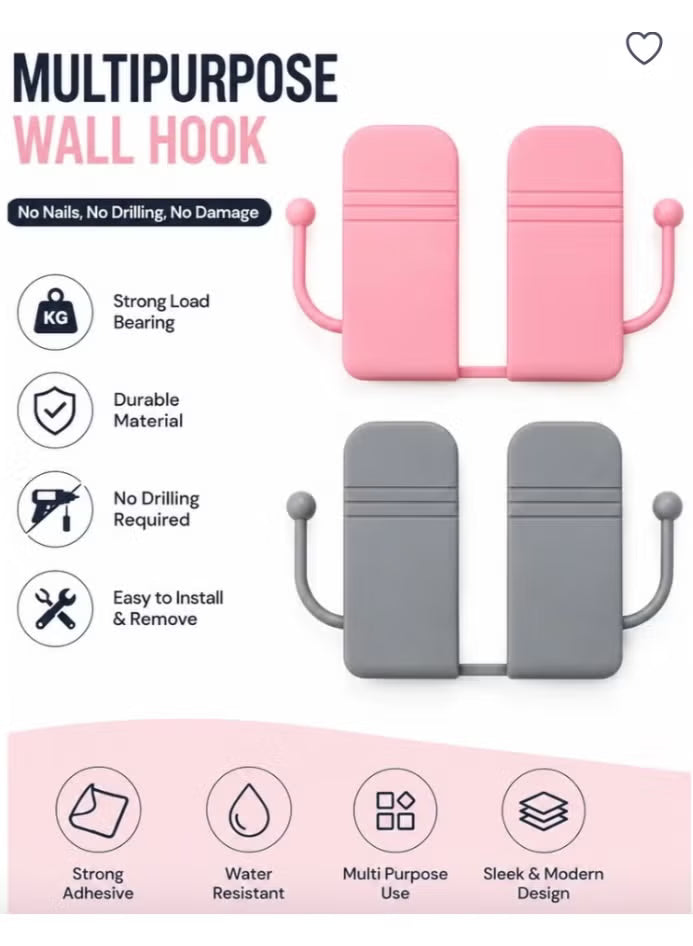 Multipurpose Wall Mounted Mobile Phone Holder with Side Hooks, Self-Adhesive, Punch-Free