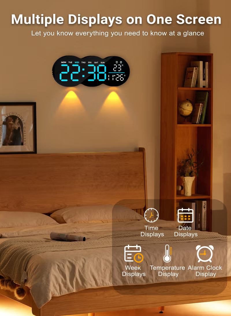 Digital Wall Clock, Remote Controll, 2 Alarms, LED Display